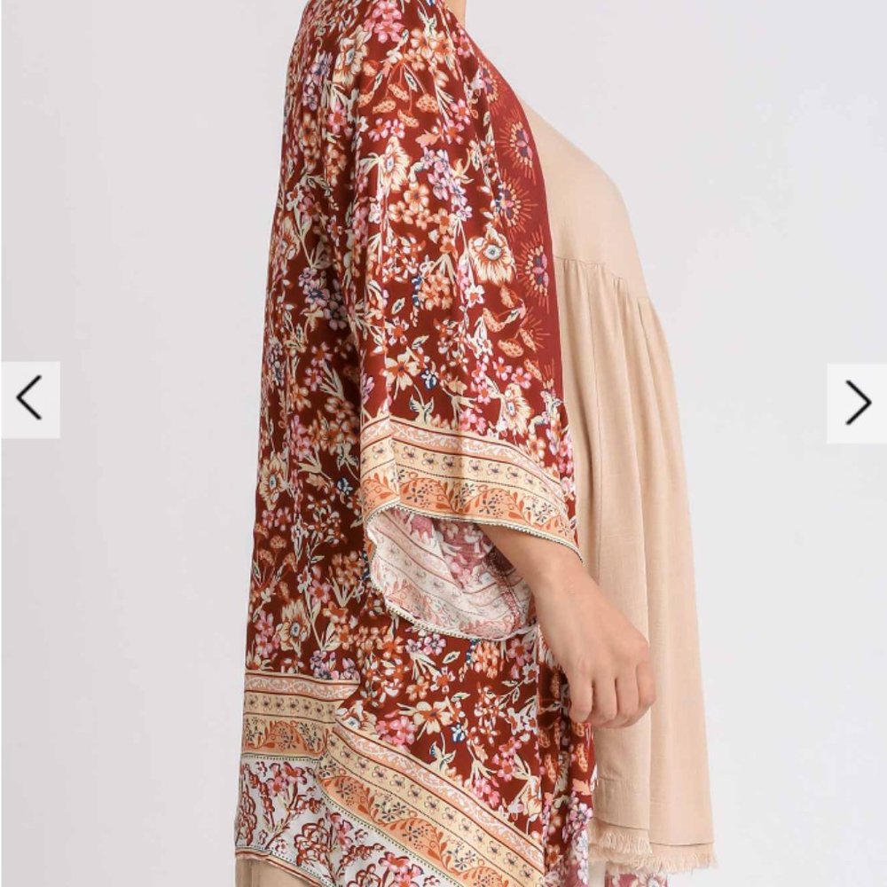 251.Women's Floral Mixed Print Open Front Hi-Lo Kimono Top NWT - Picture 3 of 5